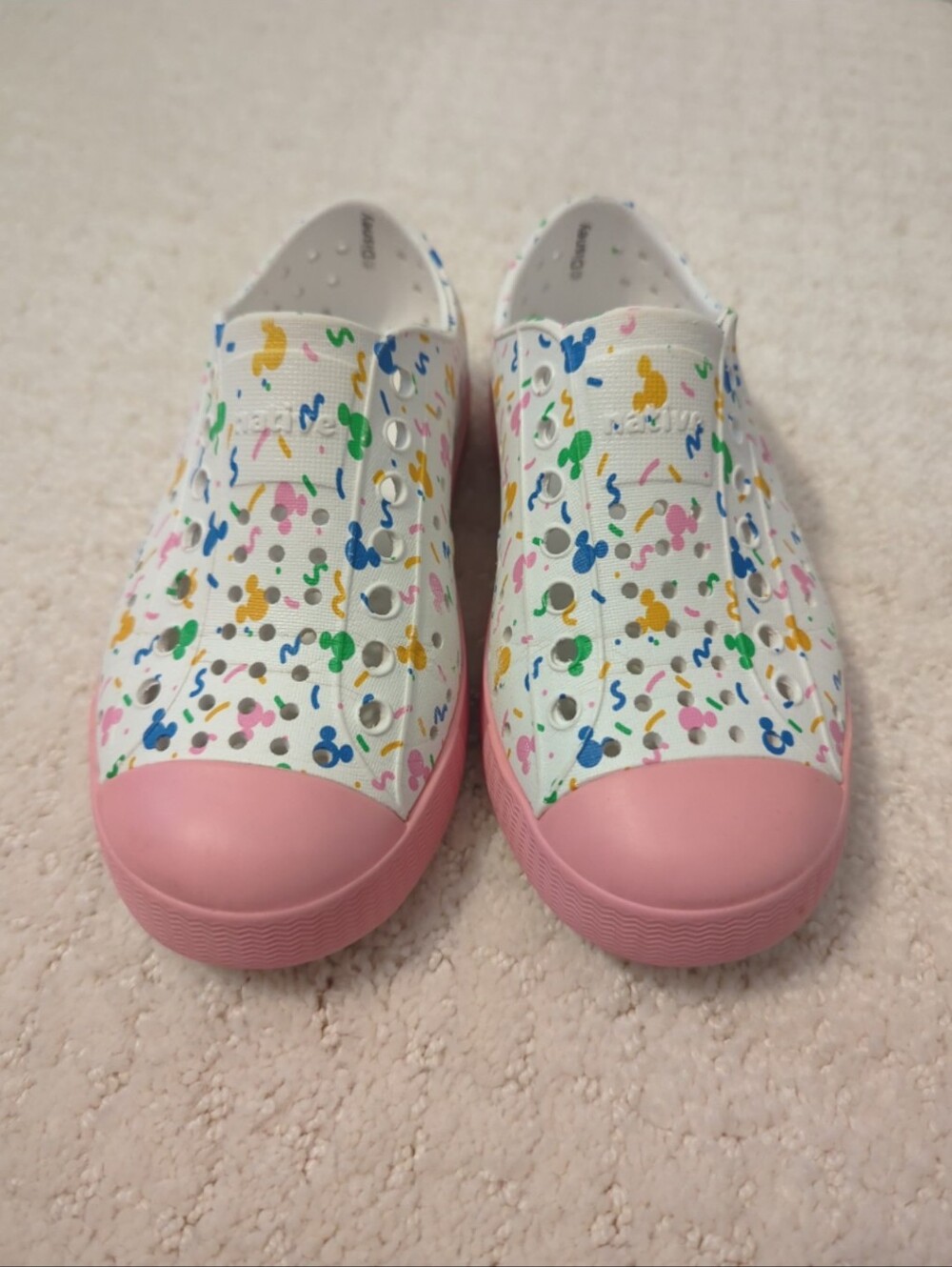 Native Shoes x Disney Kids' White Mickey Confetti Slip-On with Pink Toe Size C11